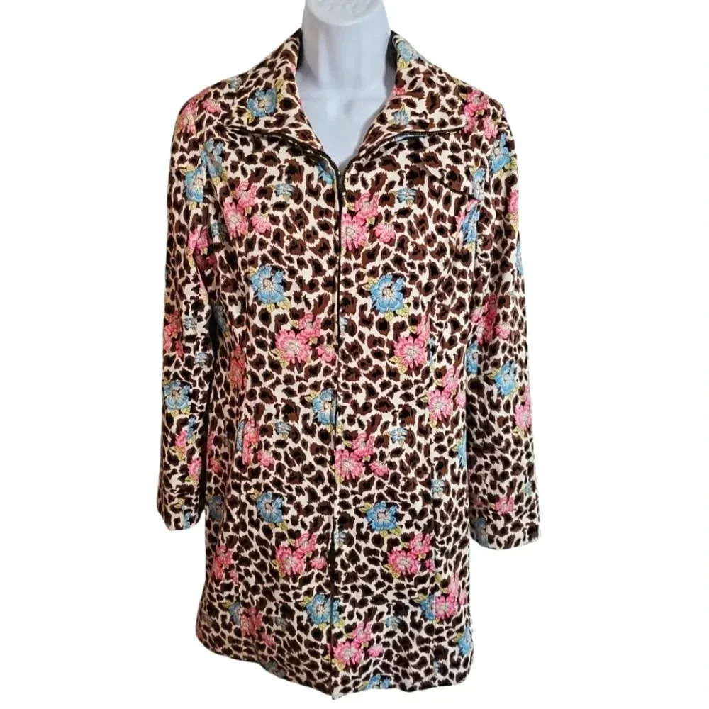 Nicole Miller Floral Leopard Print Zip Jacket Y2K Glam Statement Size 4 Vintage - Picture 2 of 7
